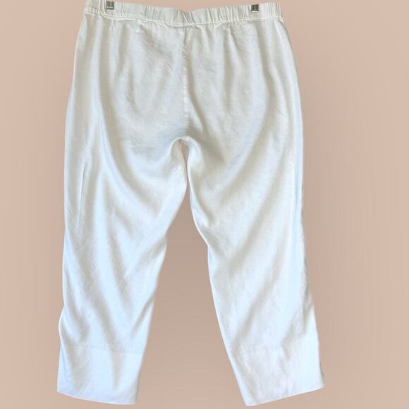 J.Jill Linen Stretch Cropped Lounge Pants Pullon Straight Leg Slit Hem XL White - Picture 3 of 14